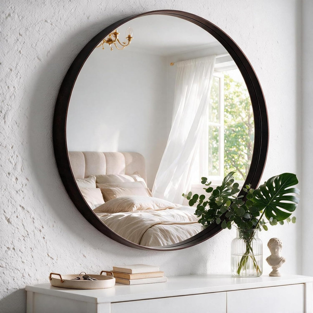 DUMOS Round Wall Mirror 28 Inch, Bathroom Wall Circle Mirror