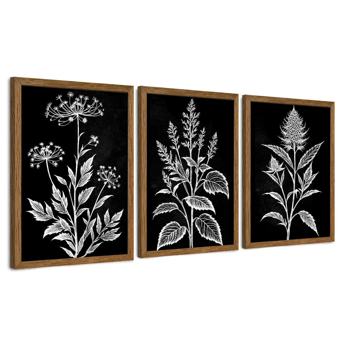 AVECCO 3 Piece Vintage Wildflower Botanical Framed Canvas Wall Art 12x16 in