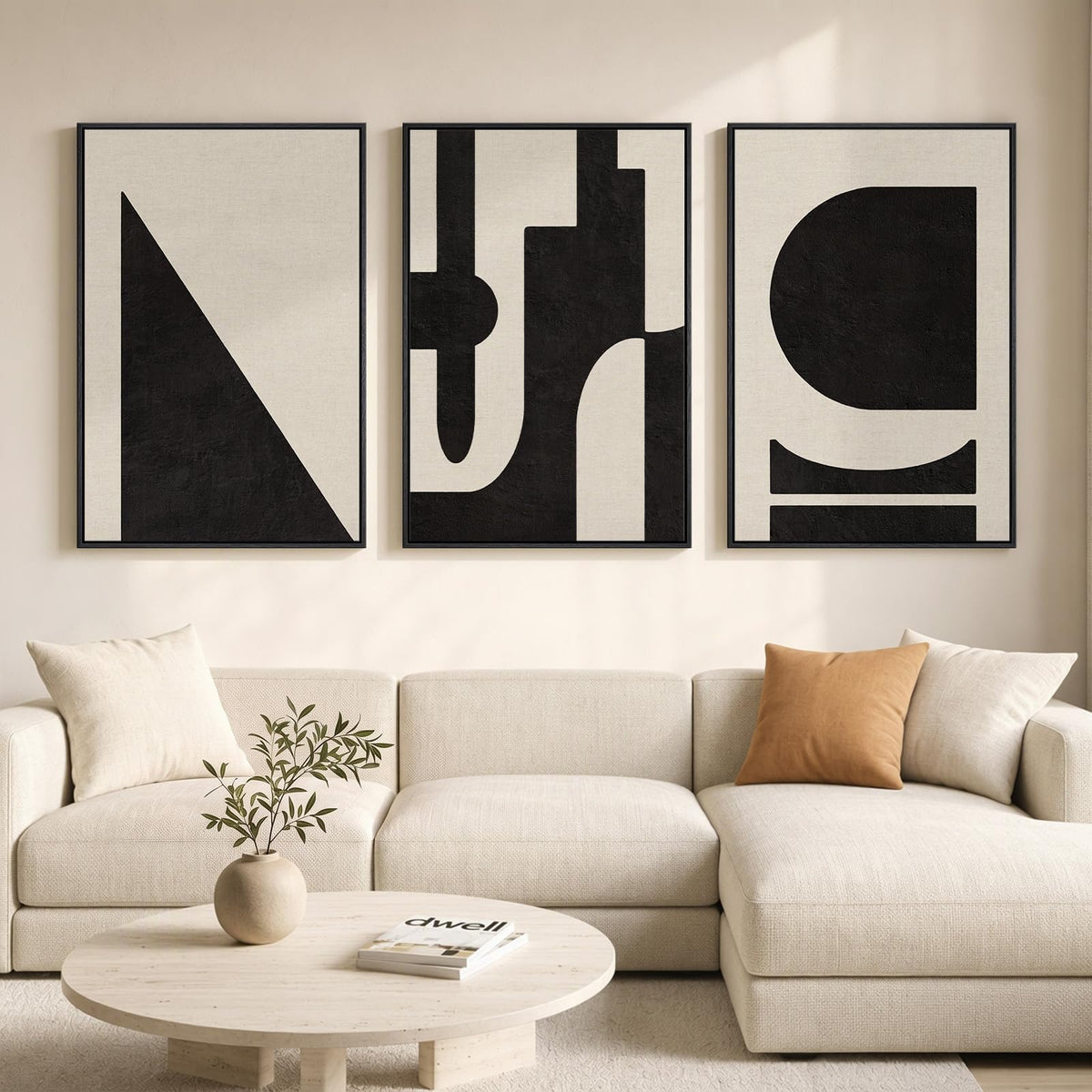 Large Framed Blue and Gray Abstract Wall Art for Living Room, 3 Piece 24x36