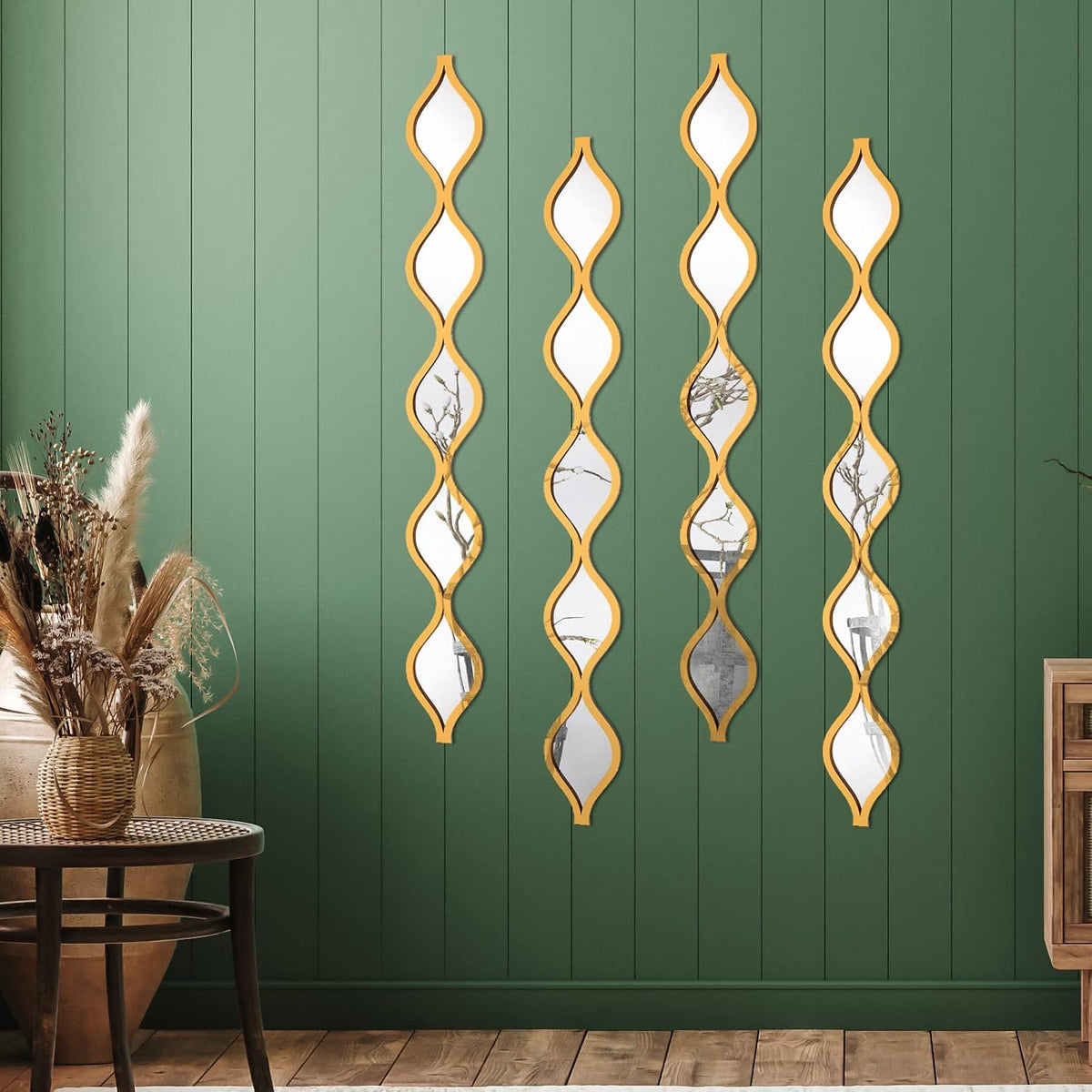 Qunclay 4 Pcs Teardrop Mirror Wall Art Decorative Mirror Wall Decor, Gold
