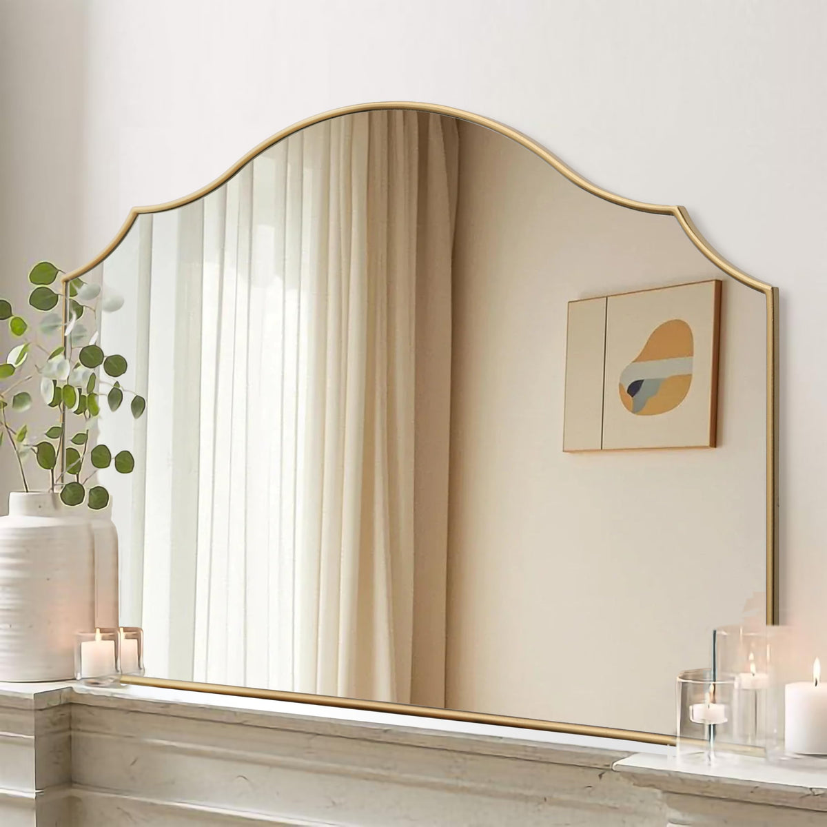 Besdomus Black Scalloped Wall Mirror: 40"x29" Large Wooden Bathroom Mirror