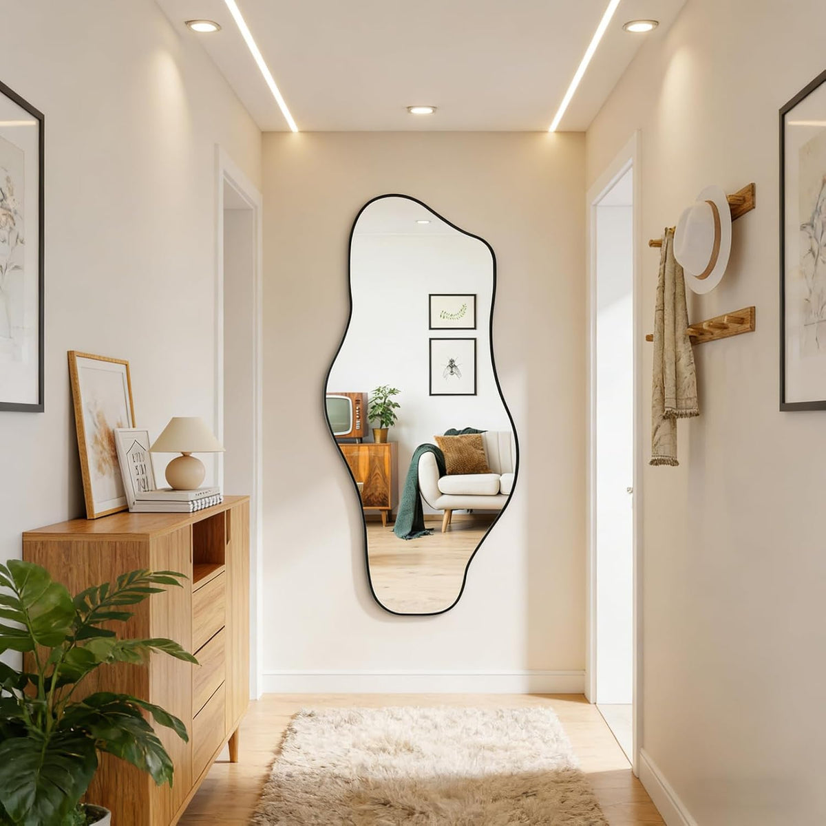 67"x31" Irregular Full Length Mirror, Abstract Frameless Mirror