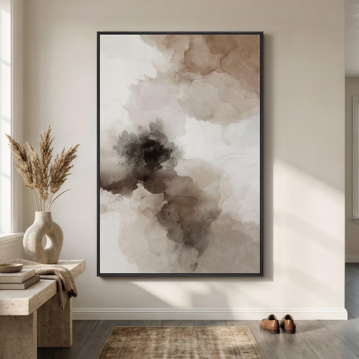 Extra Large Framed Brown Abstract Wall Art for Living Room, Vertical 40x60