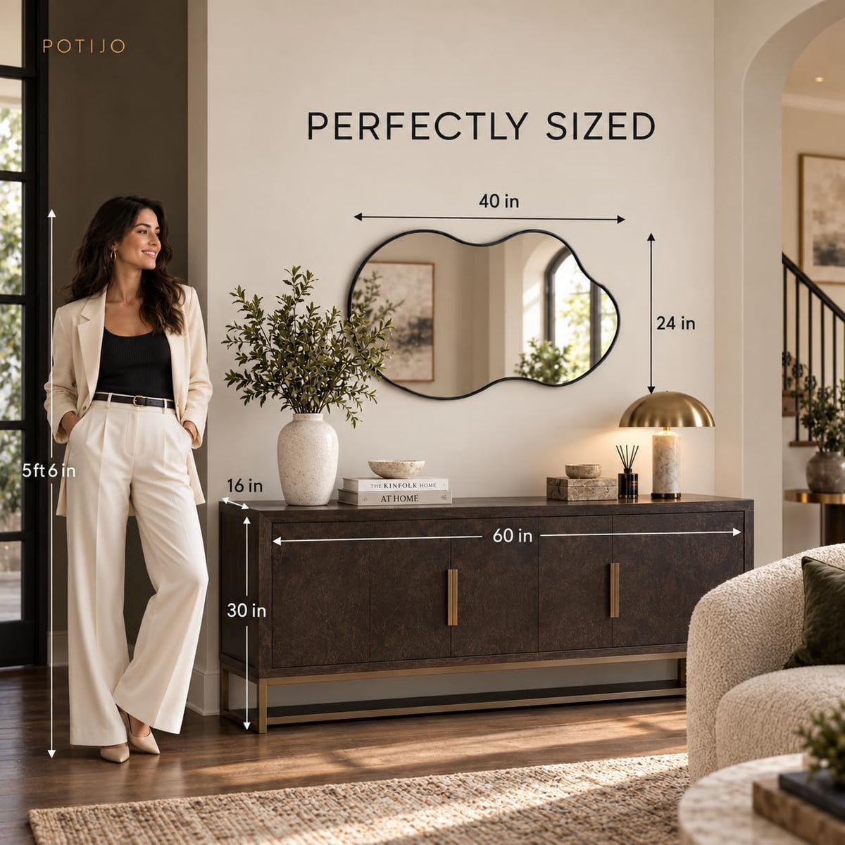 Irregular Wall Mirror 24×40 Inch Black