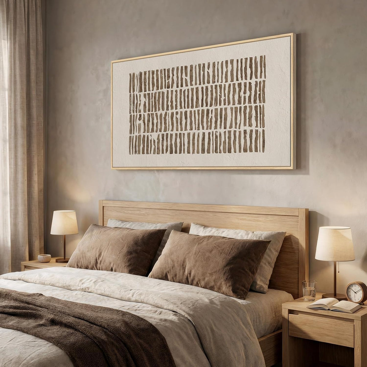 Large Framed Neutral Abstract Wall Art for Living Room, Horizontal 30x60 In