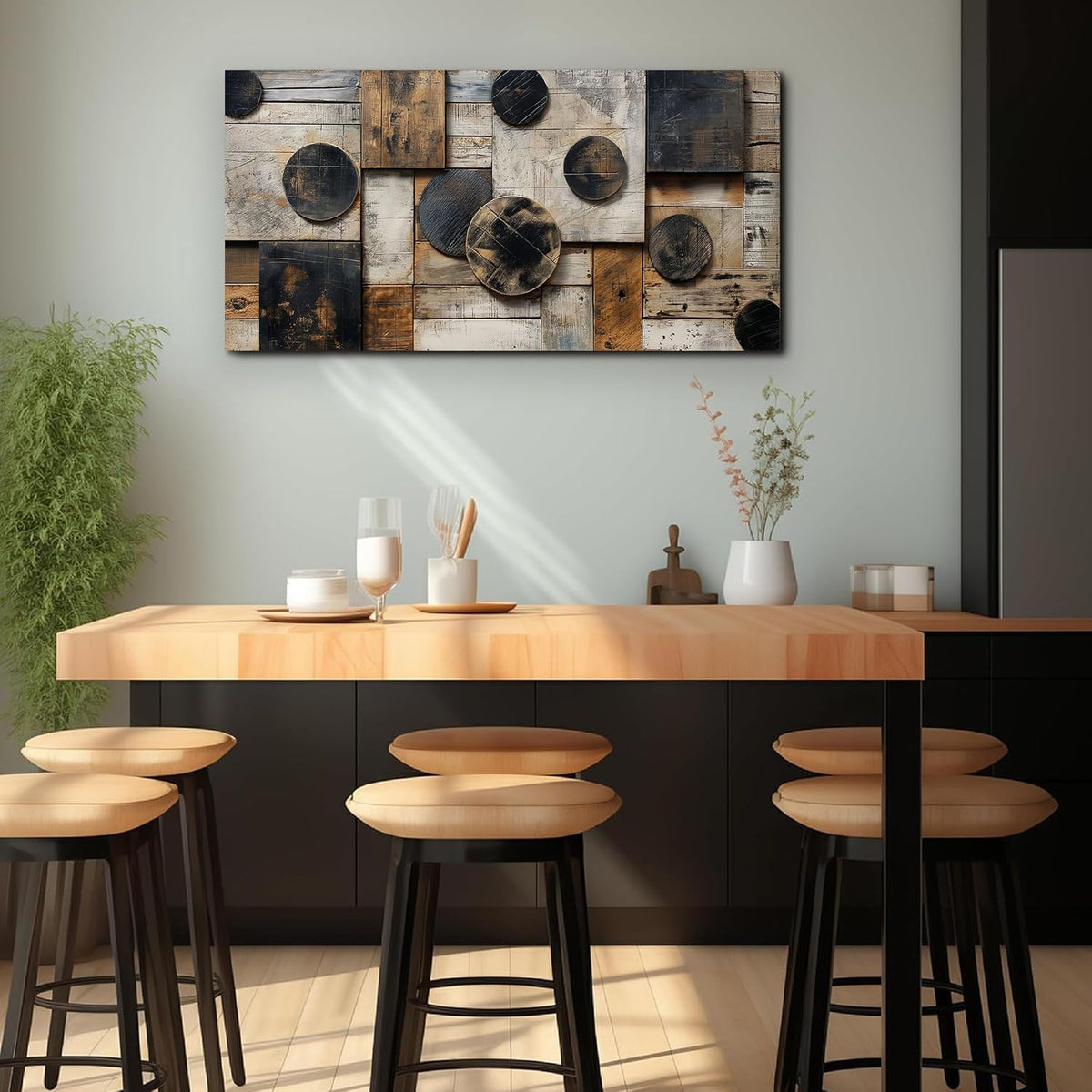 SSNEEKNDG Abstract Wall Art Geometric Black and Brown Canvas Art 20"x40"