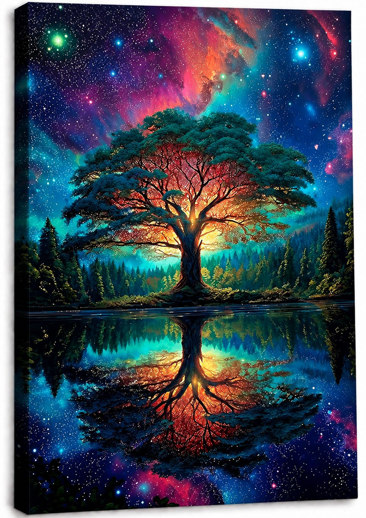 Tree of Life Canvas Wall Art Starry Sky Reflection Wall Decor Print 12x16in