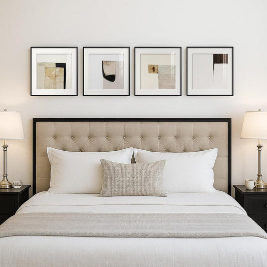 4 Piece Framed Neutral Abstract Modern Wall Art for Living Room, 12x12 In