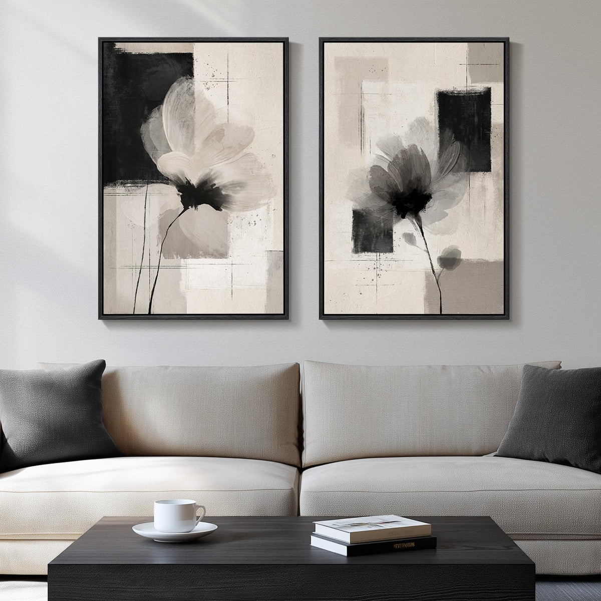 Large Framed Green Abstract Wall Art for Living Room Set of 2, 24x36 In