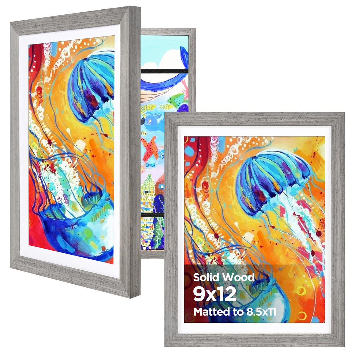 KINLINK 9x12 Kids Art Frame, Natural Artwork Frames 2 Pack
