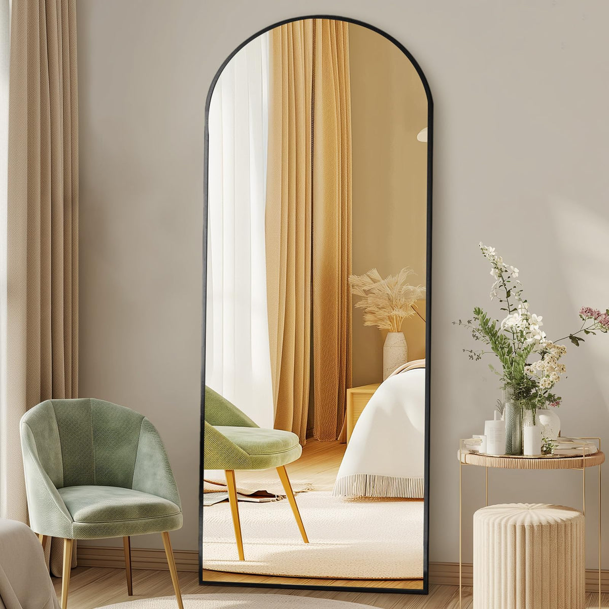 DUMOS 64"x21" Arched Full Length Floor Mirror, Full Body Mirror, Gold
