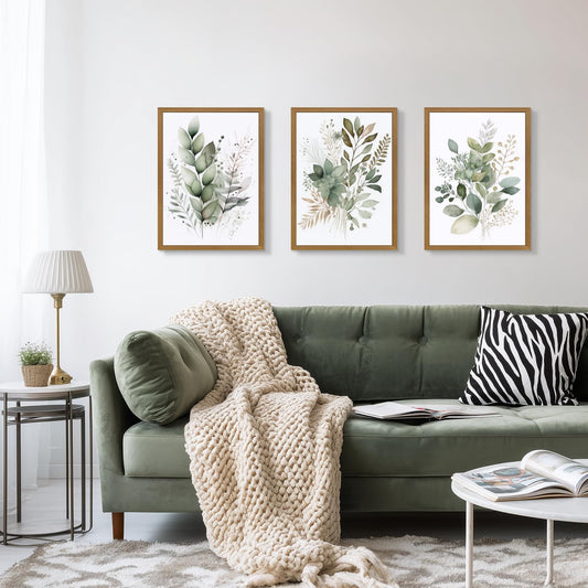 HLXRAE Neutral Sage Green Botanical Floral Wall Art, Wood Framed 12"x16"x3"