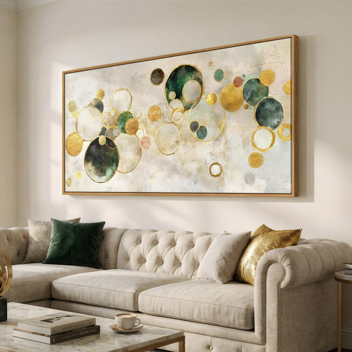 Large Framed Neutal Abstract Landscape Wall Art for Living Room, 60x30 In