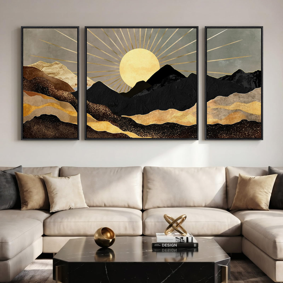 Large Framed Blue and Gray Abstract Wall Art for Living Room, 3 Piece 24x36