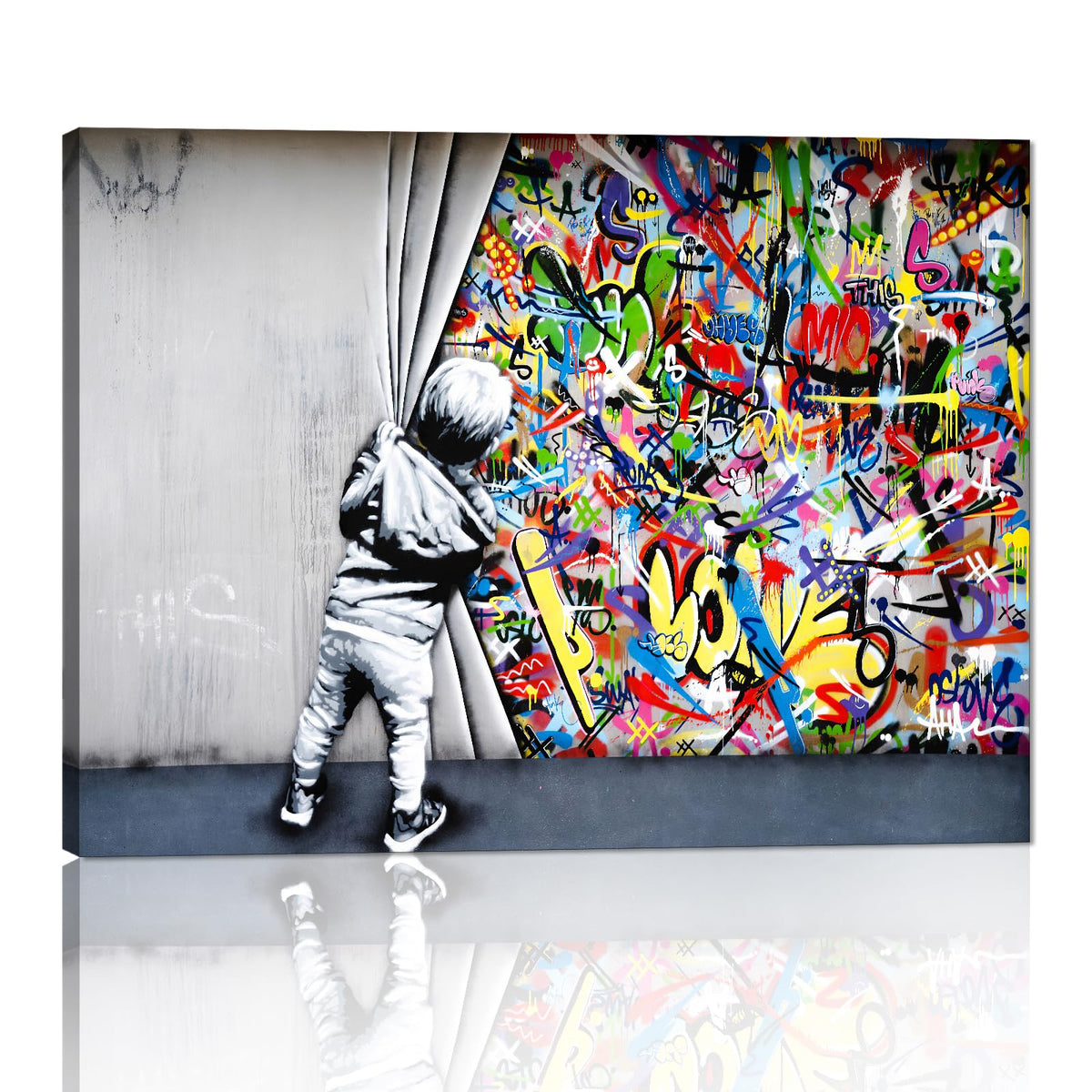 Banksy Wall Art Graffiti Street Giclee Canvas Paintings Poster and Prints Kid Wall Pictures girl Figure Street Picture Artwork Modern Framed Art for Home Wall Decor 24”Wx36”H