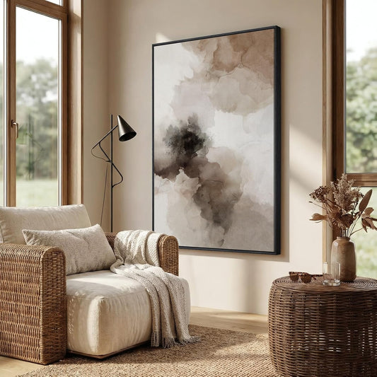Extra Large Framed Brown Beige Abstract Wall Art for Living Room, 40x60 In