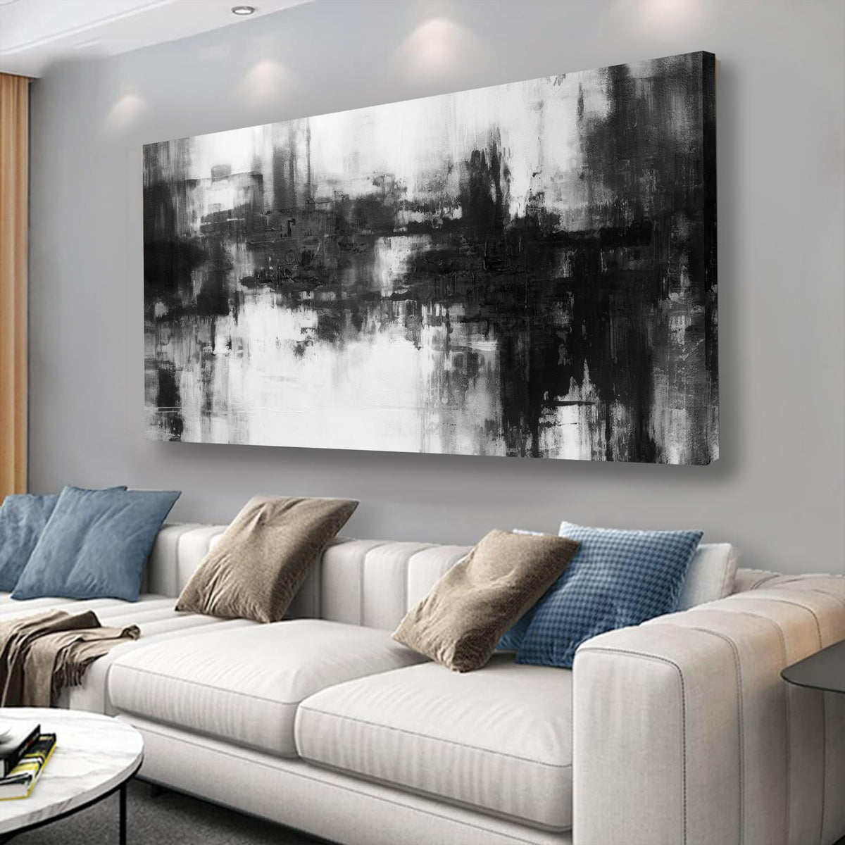 VHMING Abstract Wall Art Wall Decor Blue and Gray White Modern Canvas Wall Paintings Abstract Artwork for Living Room Bedroom Bathroom Office Home Decor Can Be Hung Directly 20"x 40"