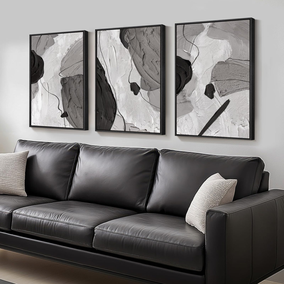Large Framed Boho Black White Abstract Wall Art for Living Room, 24x36 In