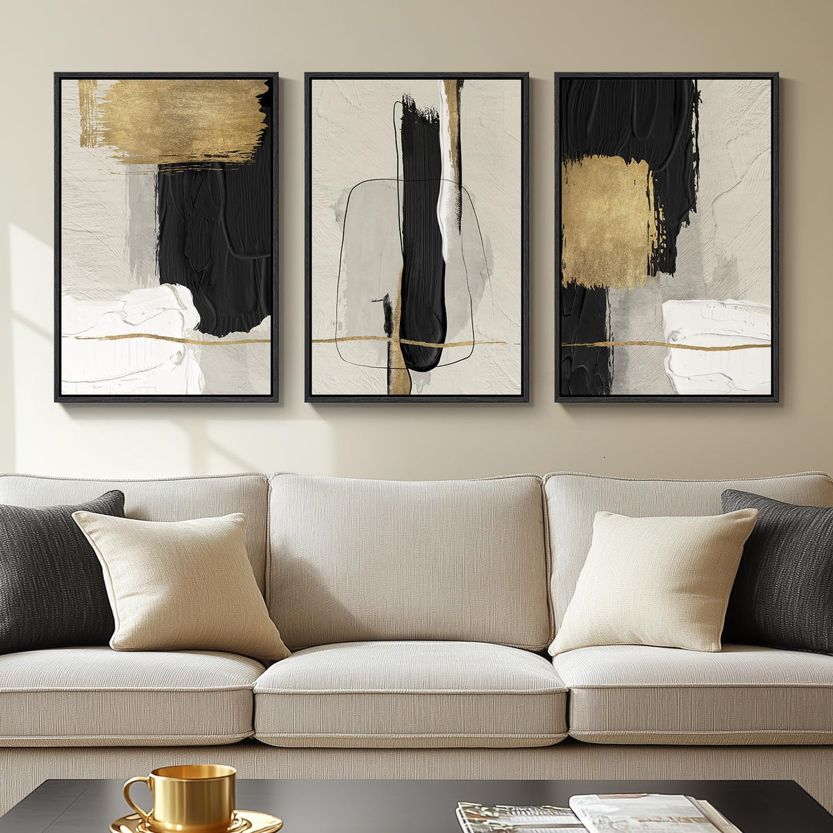 Large Framed Boho Black White Abstract Wall Art for Living Room, 24x36 In