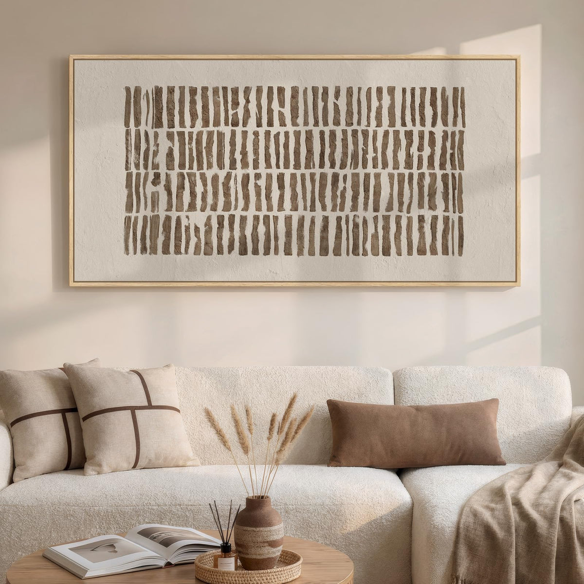 Large Framed Neutal Abstract Landscape Wall Art for Living Room, 60x30 In