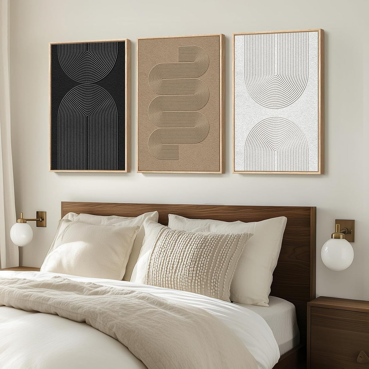 Large Framed Boho Black White Abstract Wall Art for Living Room, 24x36 In