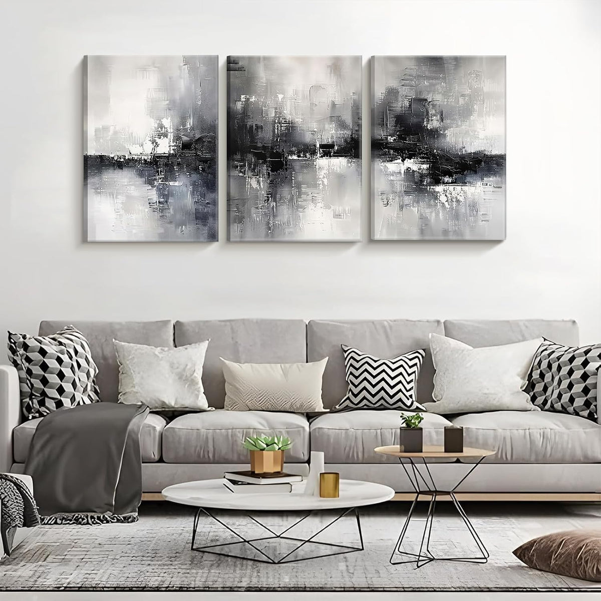 Dytila 3 Piece Large Black And White Abstract Wall Art Framed 12x16 Inch