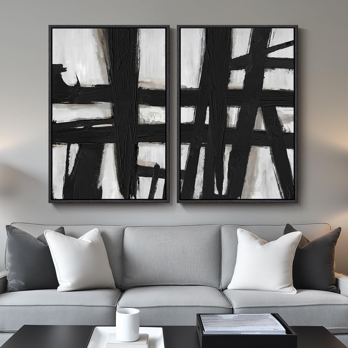 Large Framed Green Abstract Wall Art for Living Room Set of 2, 24x36 In