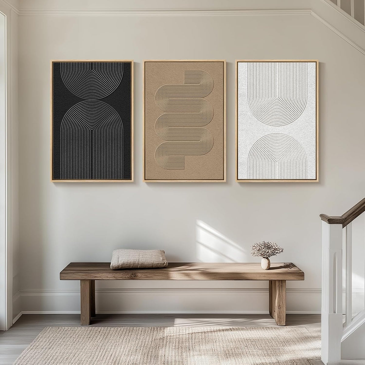 Large Framed Boho Black White Abstract Wall Art for Living Room, 24x36 In