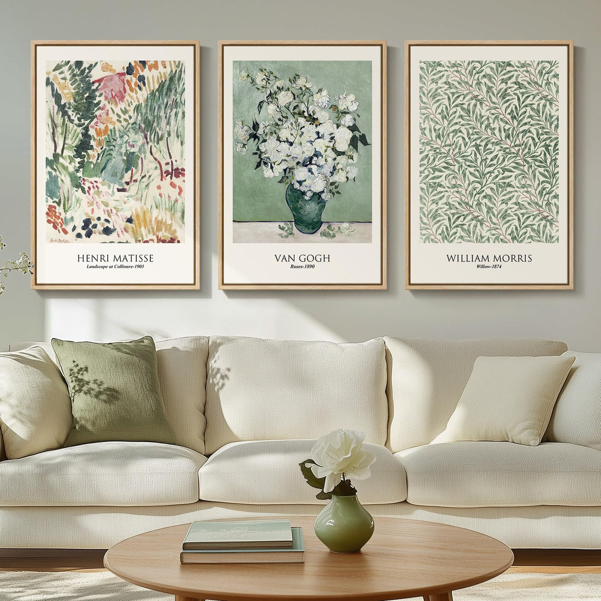 Framed Vintage William Morris Boho Canvas Wall Art for Living Room, 3 Piece