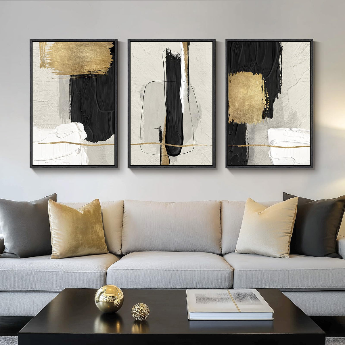 Large Framed Boho Black White Abstract Wall Art for Living Room, 24x36 In