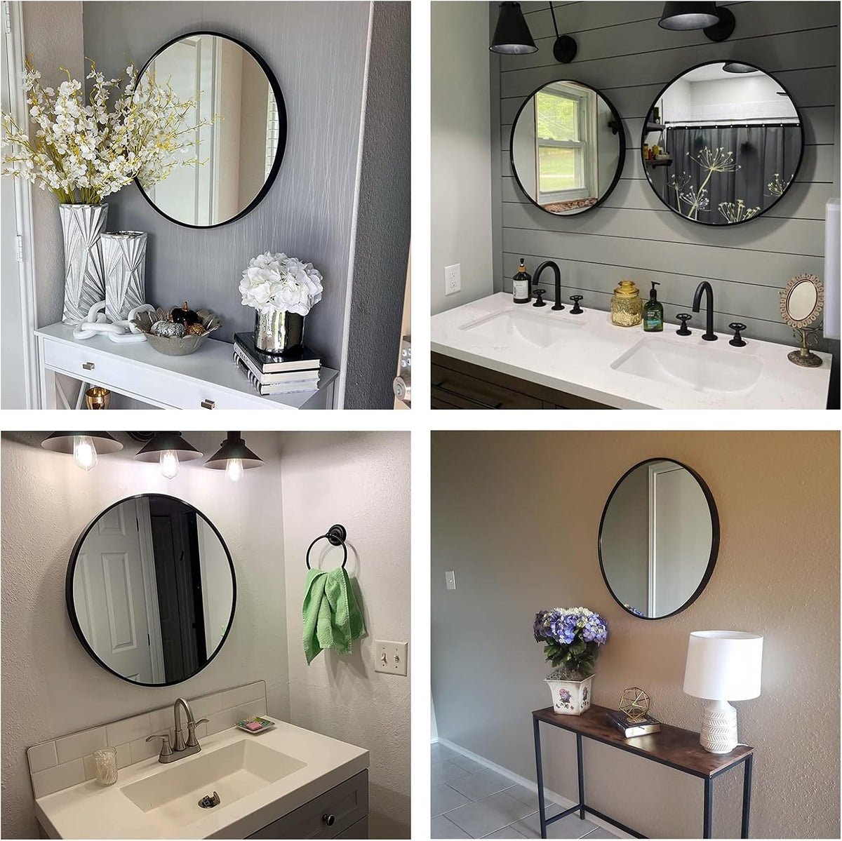 Oruii Round Mirror, 24 inch Black Circle Mirror, Matte Black Metal Frame