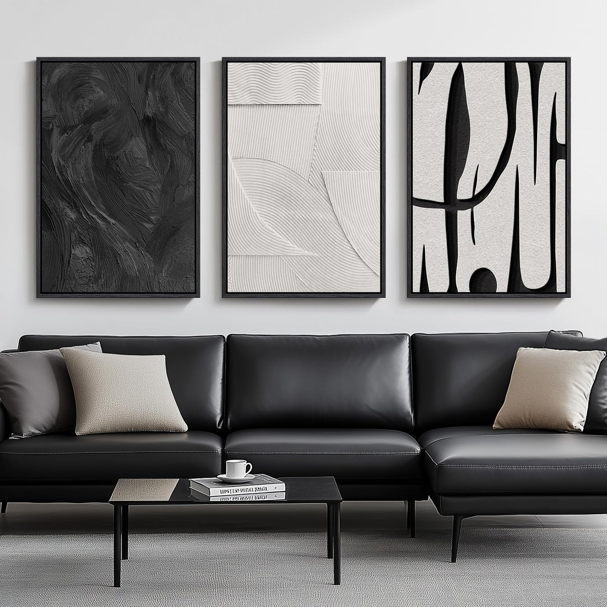 Large Framed Blue and Gray Abstract Wall Art for Living Room, 3 Piece 24x36