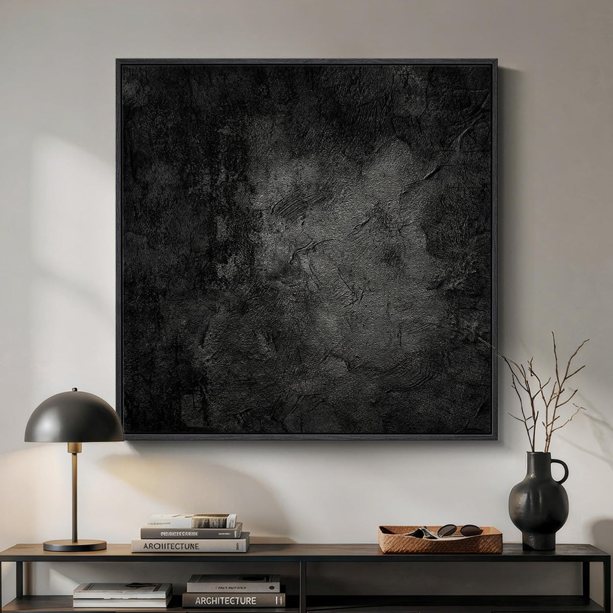 Framed Neutral Organic Abstract Canvas Wall Art for Dining Room, 30x30 Inch