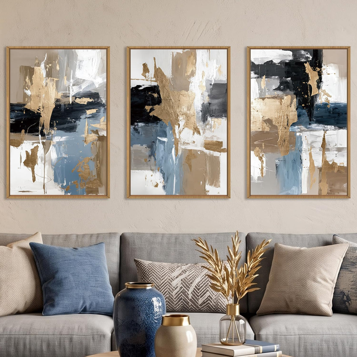 KAIRNE Neutral Abstrcat Landscape Framed Canvas Wall Art Set-40"x20"x1