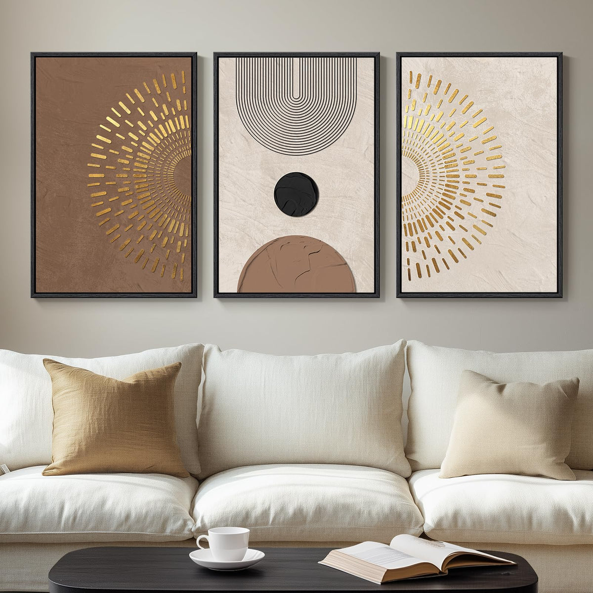 Framed Modern Rustic Neutral Abstract Wall Art, 3 Piece Set, Each 16x24 In