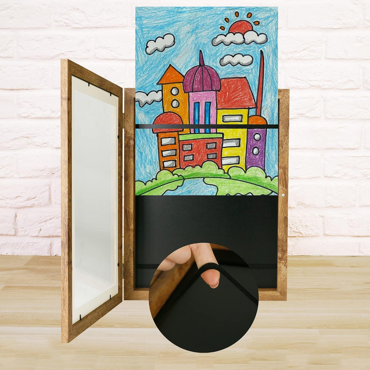 iRahmen Kids Art Frames 8.5x11 Set of 2 - Front Opening Childrens Picture Frame Changeable, Wood Artwork Display Storage for Wall Mount, Magnetic Door Holds 50 Art Pieces for Drawings, 3D Picture, Crafts, Portfolio, Brown