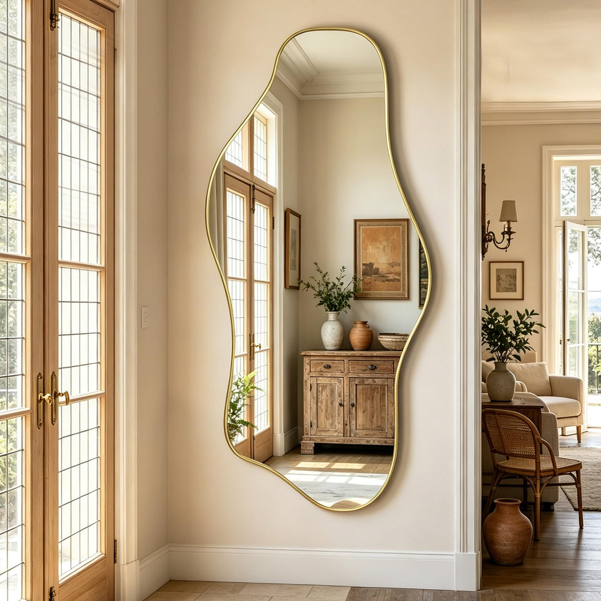 67"x31" Irregular Full Length Mirror, Abstract Frameless Mirror