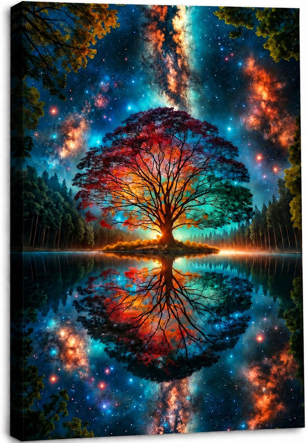 Tree of Life Canvas Wall Art Starry Sky Reflection Wall Decor Print 12x16in