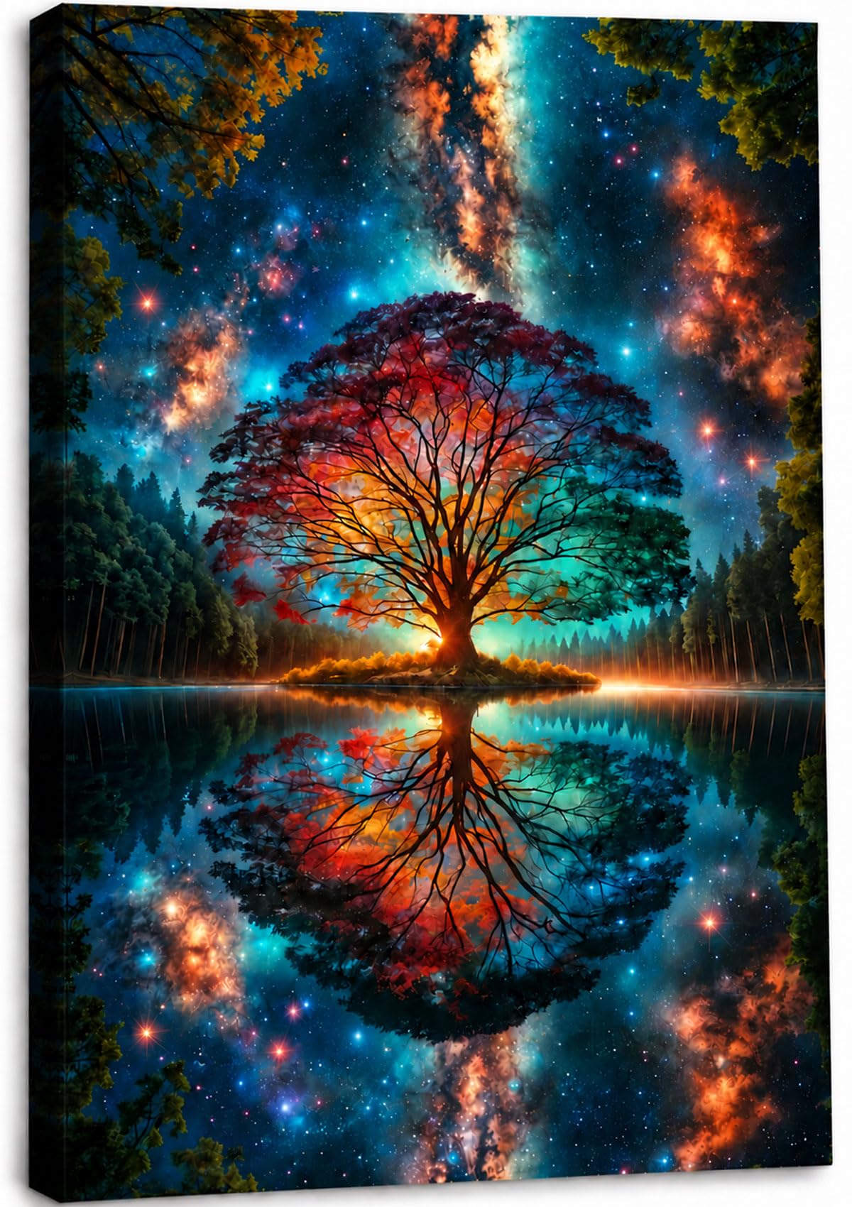 Tree of Life Canvas Wall Art Starry Sky Reflection Wall Decor Print 12x16in