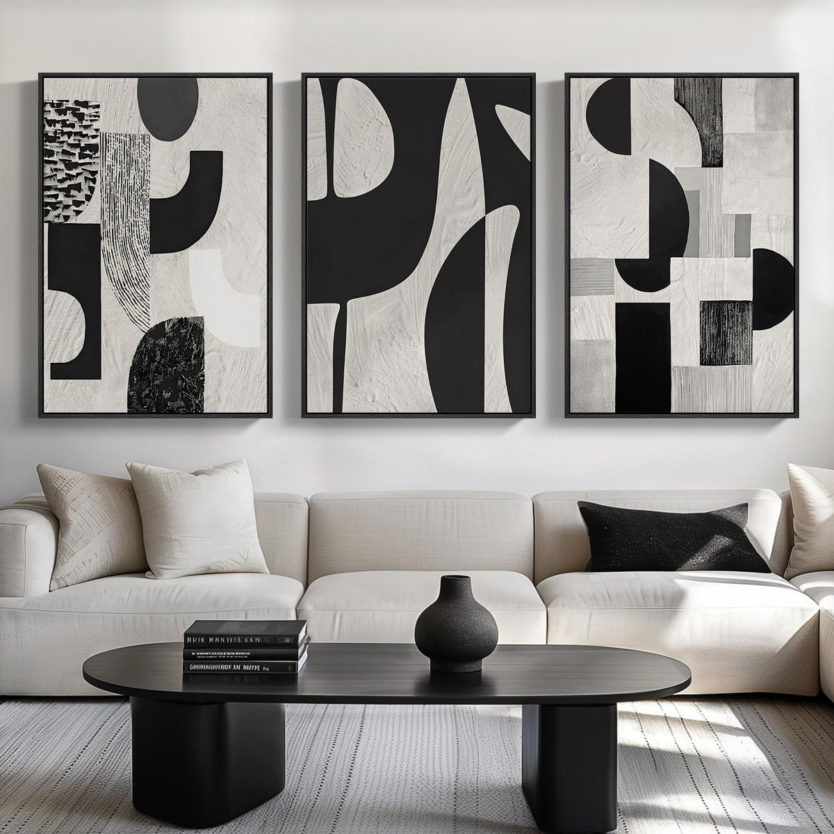 Large Framed Boho Black White Abstract Wall Art for Living Room, 24x36 In