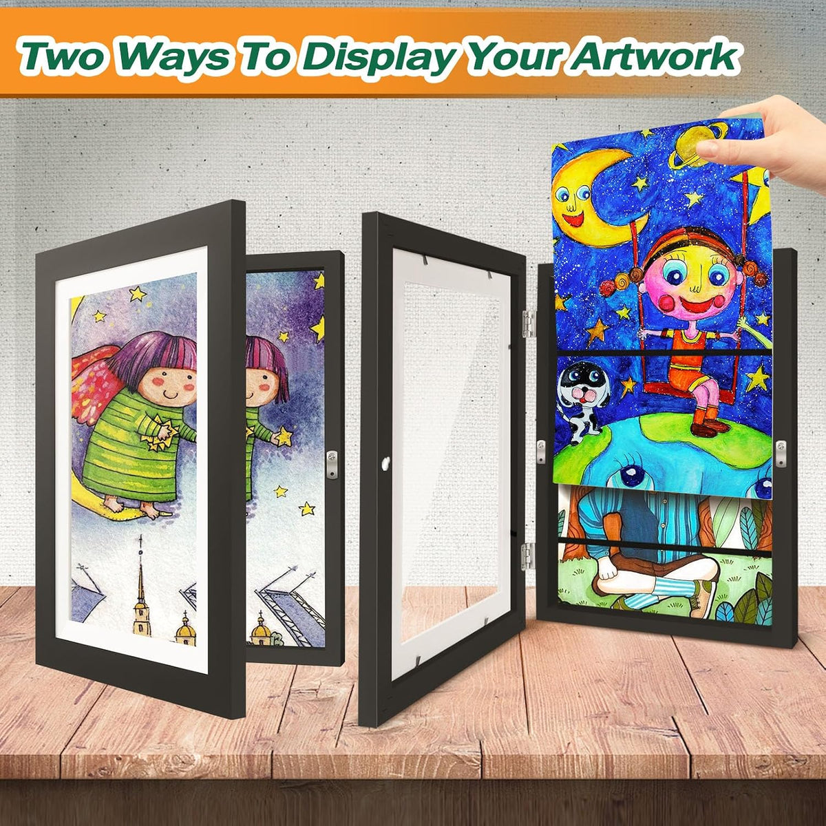 4 Pack Kids Artwork Frames Changeable 8.5 x 11 Inch Children Art Projects Kids Art Frames Front Opening Picture Display Frame, Black