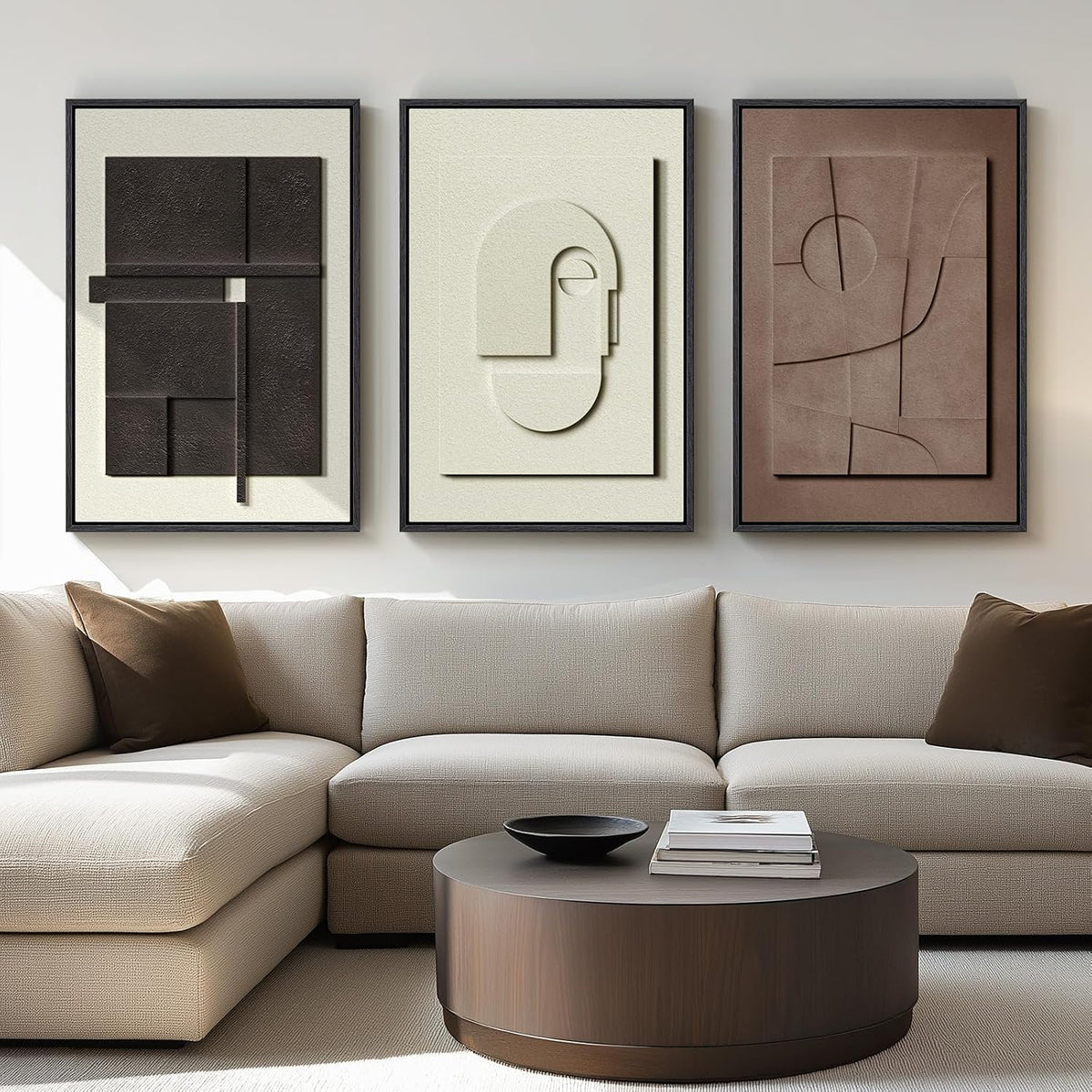 Large 3D Framed Abstract Wall Art Set, 3 Piece Modern Artwork for Walls