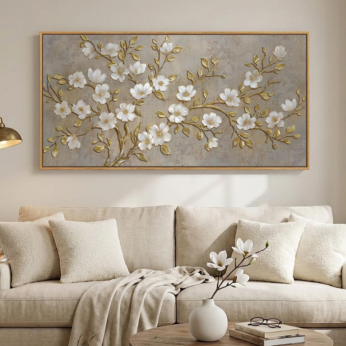 Framed Vintage Neutral Tree of Life Wall Art for Living Room, 20x40 In