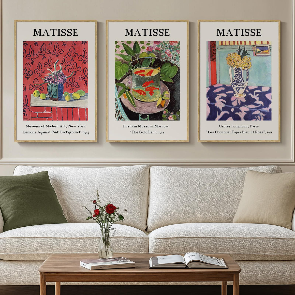 Framed Vintage William Morris Boho Canvas Wall Art for Living Room, 3 Piece