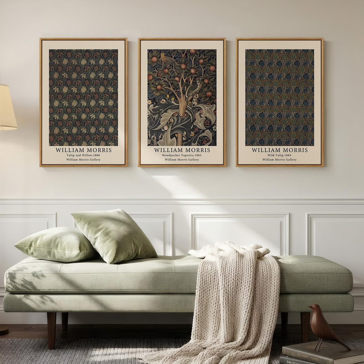 Framed Vintage William Morris Boho Canvas Wall Art for Living Room, 3 Piece