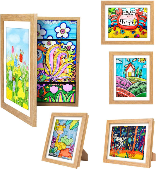 [3-Pack Kids Artwork Frames Changeable - Front Opening Holds 150,Children Art Projects Kids Art Frames,10x12.5 Child Picture Frame for Display,With Storage(Wood)