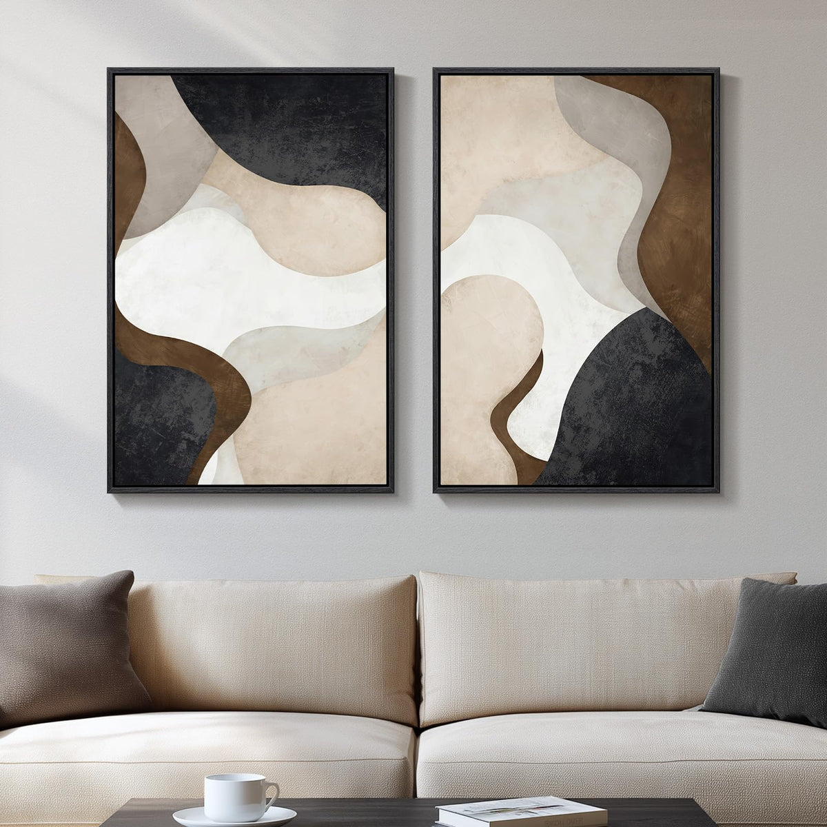 Large Framed Green Abstract Wall Art for Living Room Set of 2, 24x36 In