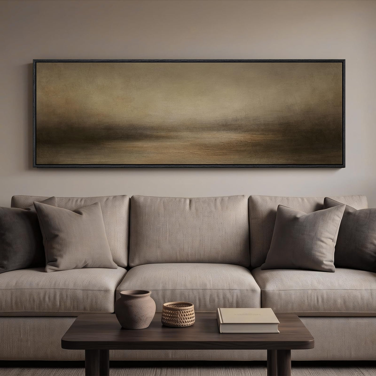 Large Framed Neutal Abstract Landscape Wall Art for Living Room, 60x30 In