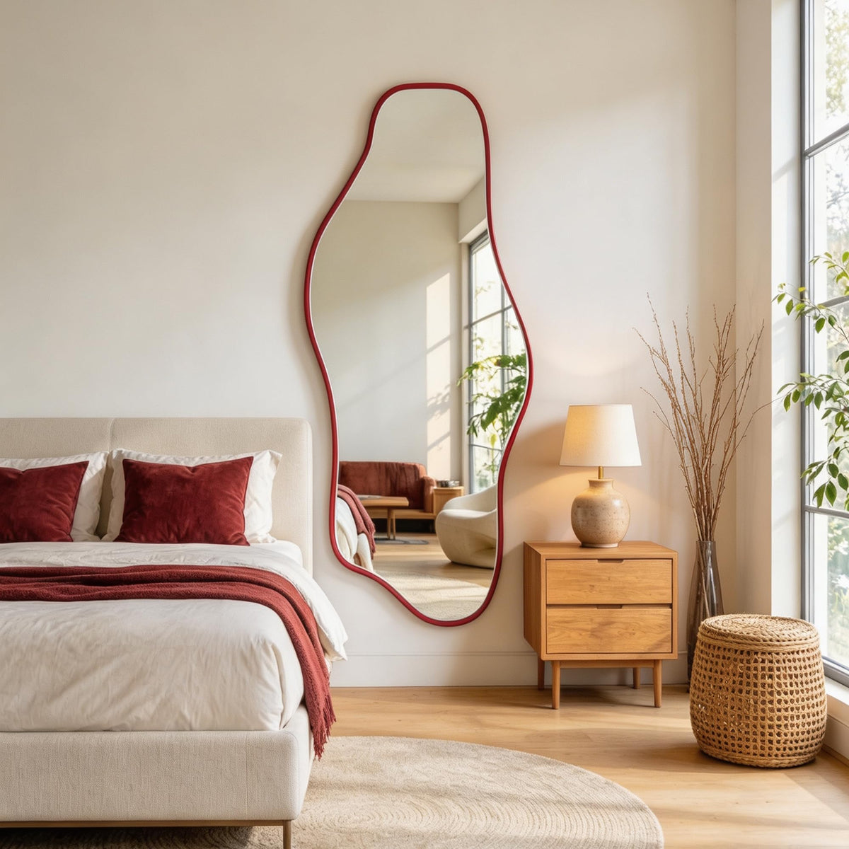 67"x31" Irregular Full Length Mirror, Abstract Frameless Mirror