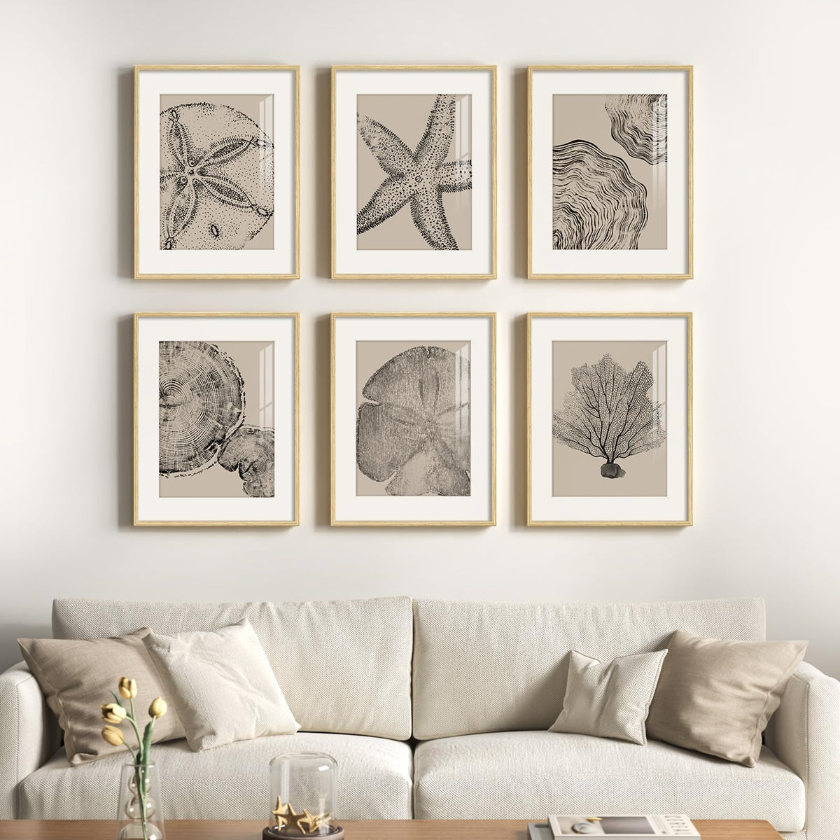 Framed Boho Black and White Brown Modern Abstract Wall Art for Living Room